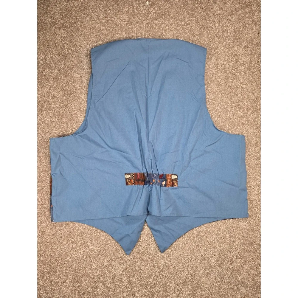 Vintage‎ Noahs Ark Animals Novelty Print Vest Blue Gold Buttons Teacher Size 1X